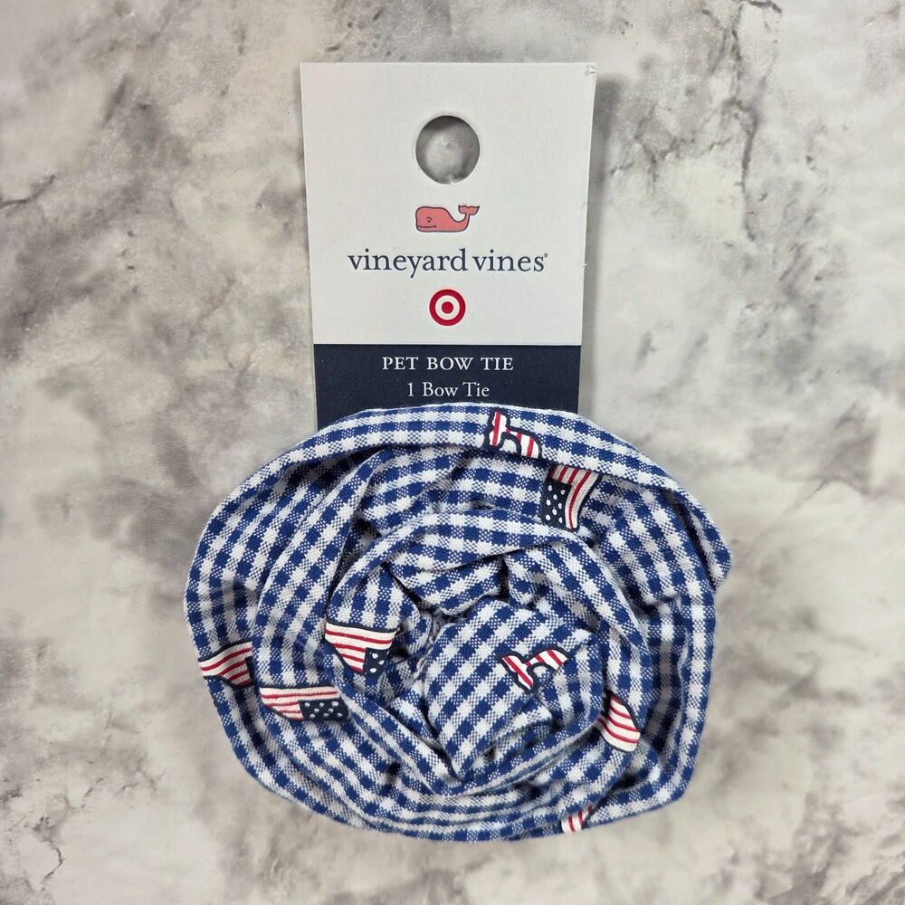 Vineyard Vines x Target Pet Bow Tie American Flag Blue White Gingham NWT